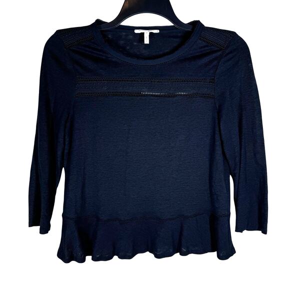 Rebecca Taylor Tops - Rebecca Taylor Tiered Peplum Linen 3/4 Sleeve Black Top Women's Med‎ Boho Casual